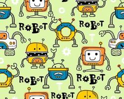 Seamless pattern vector of hand drawn robots cartoon with nuts and bolts