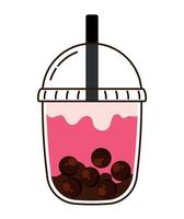 Iced Pink Bubble Milk Tea in Cute Cup Icon Cartoon Vector Illustration