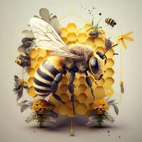 miel abeja ilustración ai generado foto