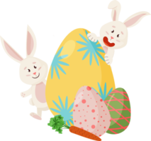 Bunnies Character. Peeks out from Eggs, Carrot. Funny, Happy Easter Rabbits. png