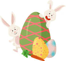 personaje de conejitos. se asoma de huevos, zanahoria. conejos de pascua divertidos y felices. png