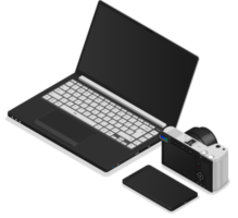 3D isometric camera phone and laptop png