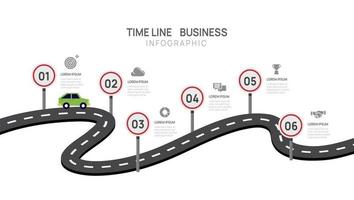 Infographic road template for business. 6 Steps Modern Timeline diagram with route success milestone concept, presentation vector infographic.