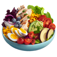 utsökt cobb sallad, cobb sallad png bild, tomater, bacon, hårdkokt ägg, blå ost