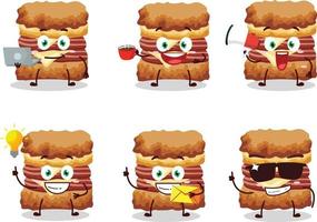 Chicken sandwich cartoon character with various types of business emoticons vector