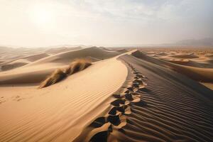 stunning convex sand dune, footprints on the dune's surface, photo