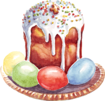 Ostern Kuchen und Eier. Aquarell Clip Art. handgemalt png