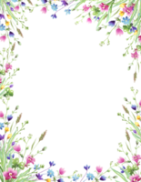 Wildflowers frame. Watercolor clipart png