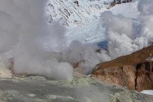Fumaroles in the crater volcano photo