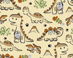 Seamless pattern vector of hand drawn dinosaurs cartoon, prehistoric elements cartoon