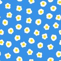 Fried eggs seamless pattern wallpaper on blue background, Simple flat design, Vector illustration