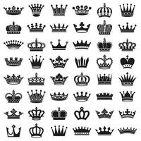 medieval real corona reina monarca Rey señor silueta íconos vector