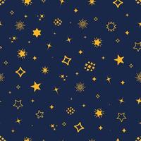 Seamless vector pattern on a blue background of the starry sky, stars in yellow color, flat design for web design and web.