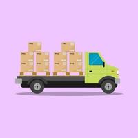 vector ilustración camión con cajas, entrega de bienes, plano estilo en un brillante fondo, para publicidad y diseño.