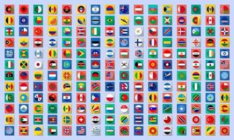 Vector flags of all countries of the world in a circle with a long shadow on bright backgrounds.