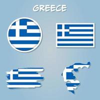 Colorful flag, map pointer and map of Greece in the colors of the Greek flag. vector