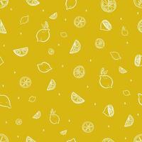 Seamless pattern lemon pattern, white doodle lines on a yellow background. vector