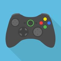 Video game controller icon, wireless grey gamepad. vector illustration in flat design with long shadow on blue background.