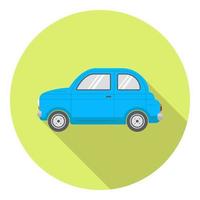 Flet vector icon round with car in blue color and long shadow, flat vector illustration.