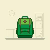 Flat style illustration of school green briefcase on background, in vector flat style for web and web design.