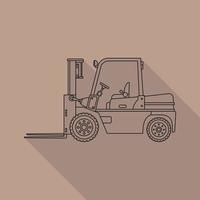 The vector icon is a flat-style forklift on a bright background, with a long shadow, in a tile outline.