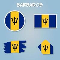 Barbados vector set, detailed country shape with region borders, flags and icons.