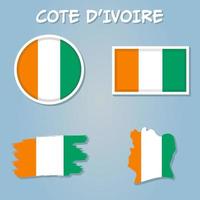 Vector of Ivory Coast country outline silhouette with flag set.