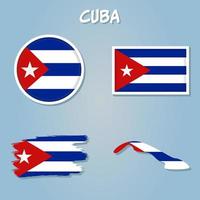 Cuba vector set, detailed country shape with region borders, flags and icons.