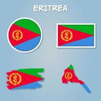 Vector of Eritrea country outline silhouette with flag set.