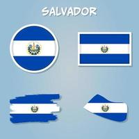 Flag of the Republic of El Salvador overlaid on outline map. vector