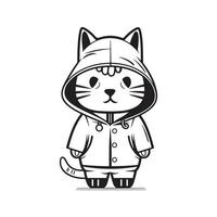 cat and rain suit, vector concept digital art, hand drawn illustration