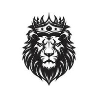 lion with a crown, vector concept digital art, hand drawn illustration