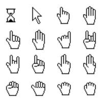 Cursor, cursor hand pointer and sand clock pixel icon set . Vector illustration