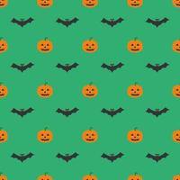 Halloween pattern, smiling and funny cartoon characters pumpkin on green background. vector