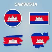 Map of Cambodia with the image of the national flag. vector