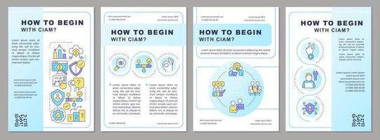 Starting with CIAM blue brochure template. Business digital upgrade. Leaflet design with linear icons. Editable 4 vector layouts for presentation, annual reports