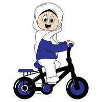 cute girl cartoon ride bicycle graphic vector