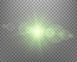 Green sunlight lens flare, sun flash with rays and spotlight. Vector illustration.