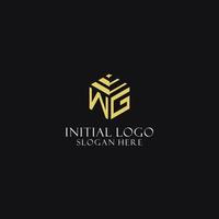 WG initial monogram with hexagon shape logo, creative geometric logo design concept vector