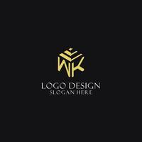 WK initial monogram with hexagon shape logo, creative geometric logo design concept vector