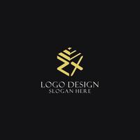ZX initial monogram with hexagon shape logo, creative geometric logo design concept vector