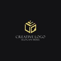 UQ initial monogram with hexagon shape logo, creative geometric logo design concept vector