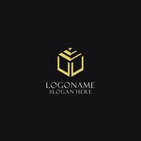 UU initial monogram with hexagon shape logo, creative geometric logo design concept vector