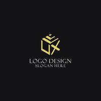 UX initial monogram with hexagon shape logo, creative geometric logo design concept vector