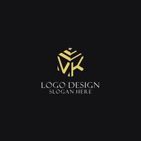 VK initial monogram with hexagon shape logo, creative geometric logo design concept vector
