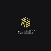 WB initial monogram with hexagon shape logo, creative geometric logo design concept vector