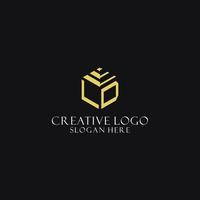 LD initial monogram with hexagon shape logo, creative geometric logo design concept vector