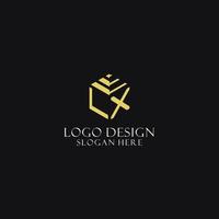LX initial monogram with hexagon shape logo, creative geometric logo design concept vector