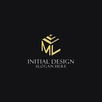 ML initial monogram with hexagon shape logo, creative geometric logo design concept vector