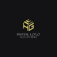 HG initial monogram with hexagon shape logo, creative geometric logo design concept vector